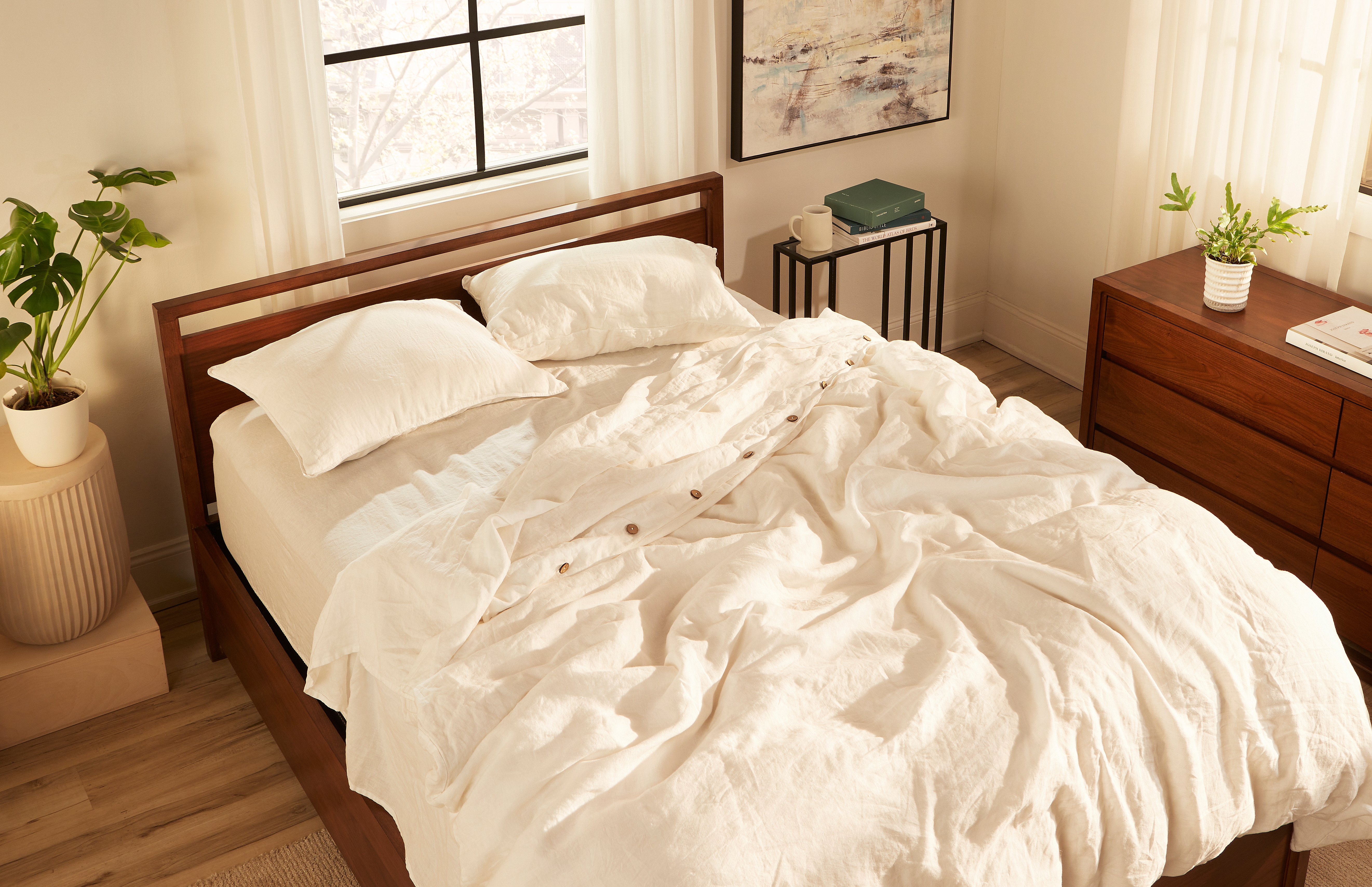 A duvet on a bed.