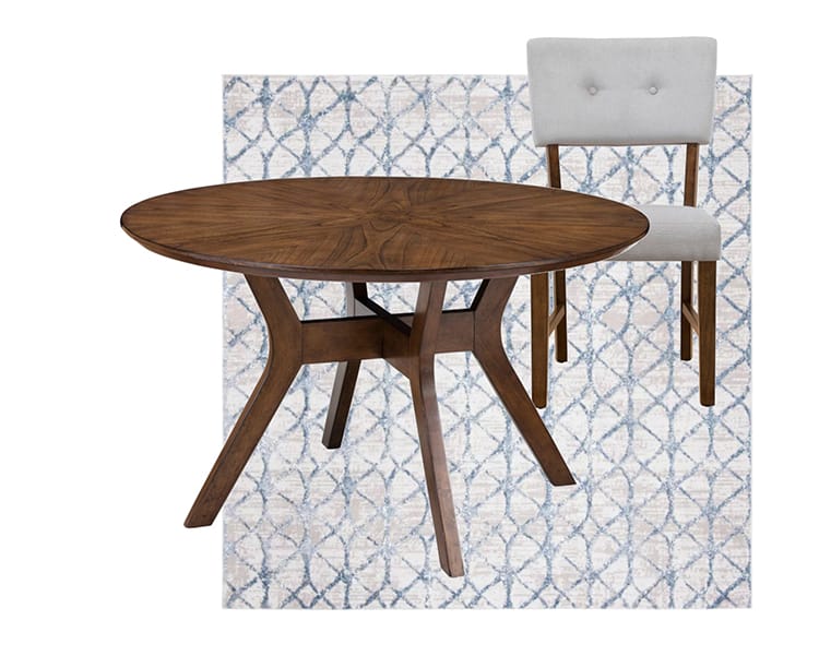 Go with the saimilar shape of rug as your dining table