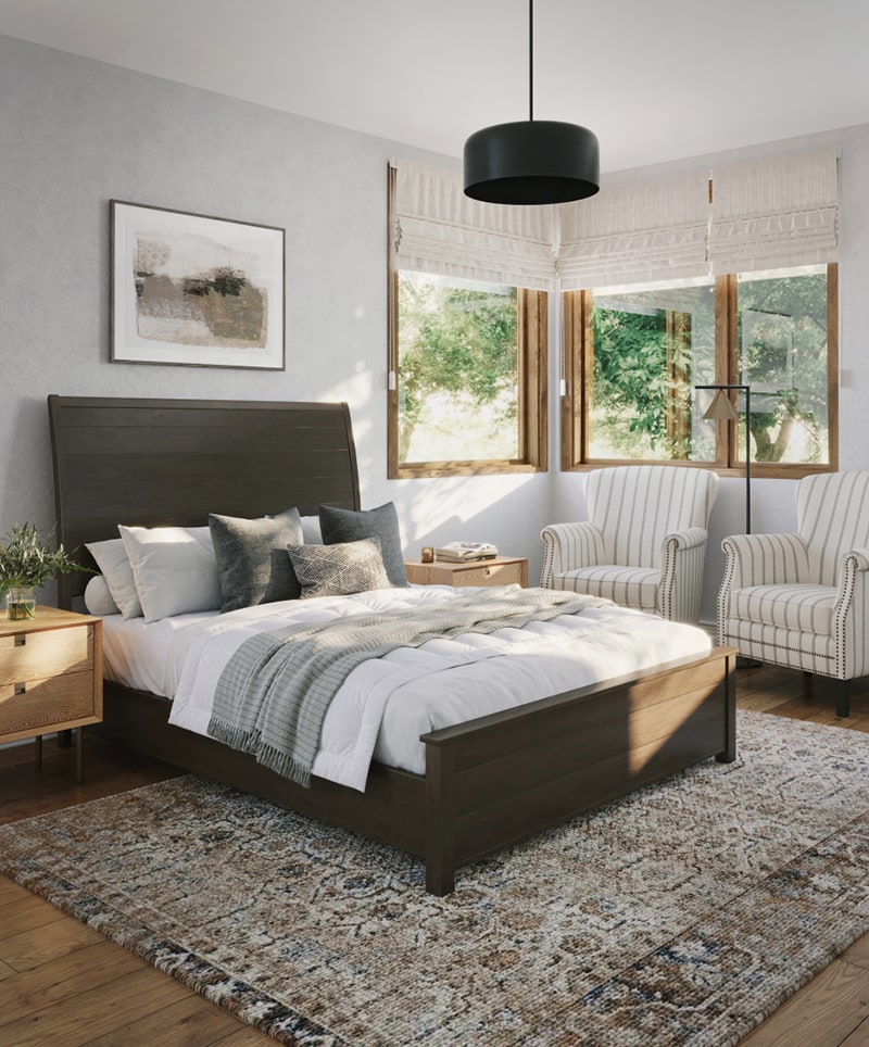 Wood-toned furnishings