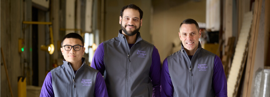 Image of three raymours delivery team members - prior to the rayours team arrival please measure your space to ensure the proper delivery
